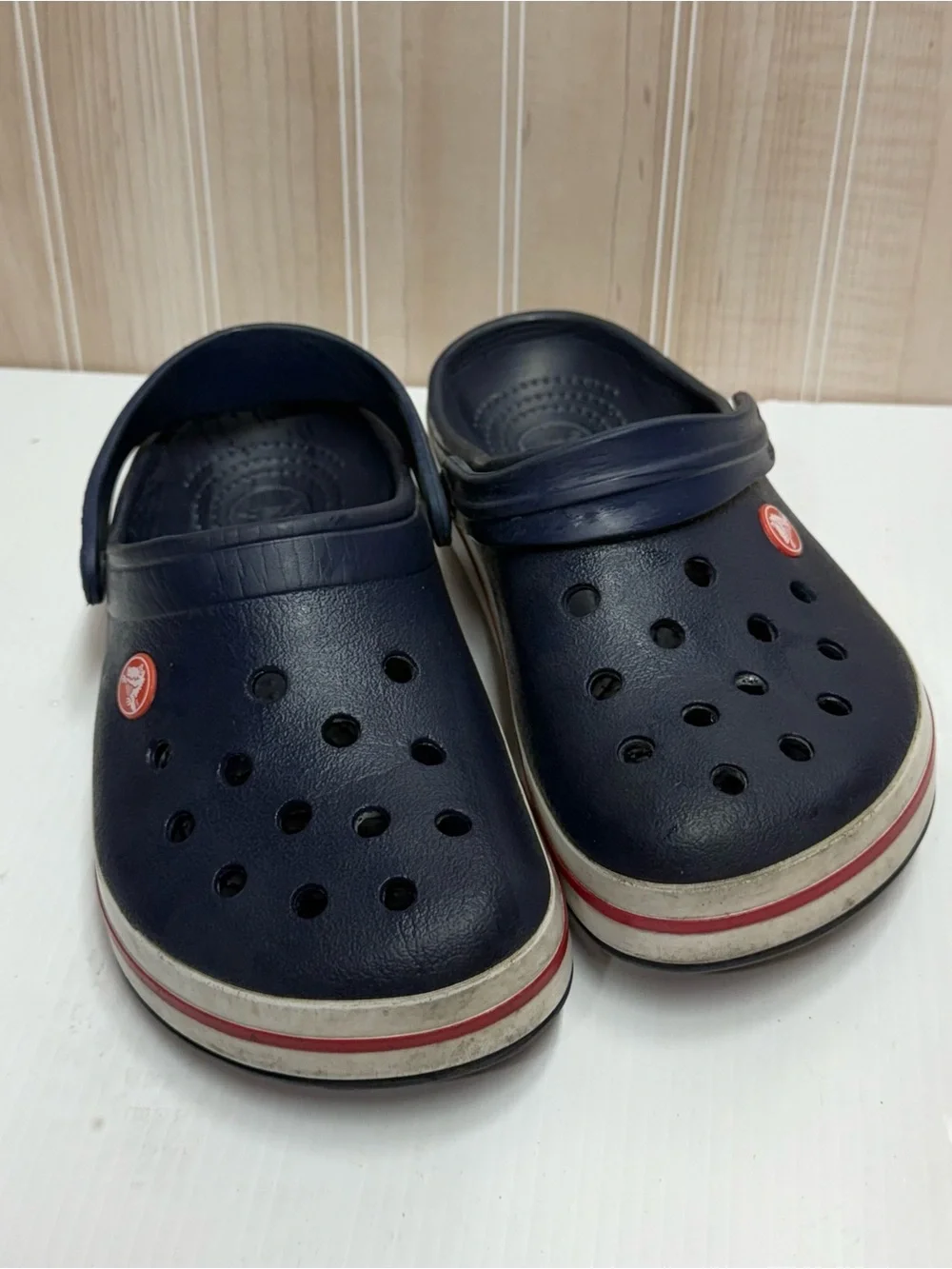 CROCS Kids Navy Clogs with Red Stripe